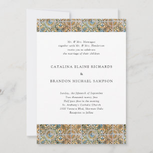Antique Tiles Blue and Gold Wedding Einladung