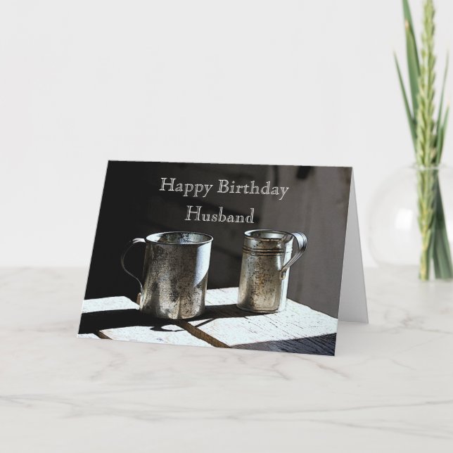 Antique Tin Cups Husband Happy Birthday Karte (Vorderseite)