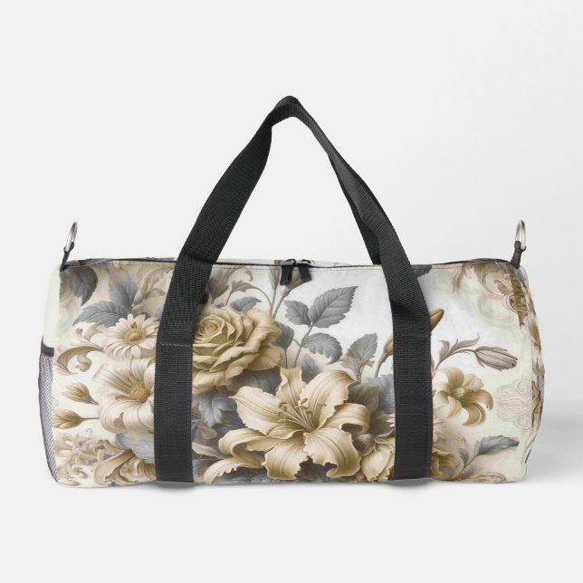 Antique Tinge Yellow Floral Perfektion Duffle Bag (Rückseite)