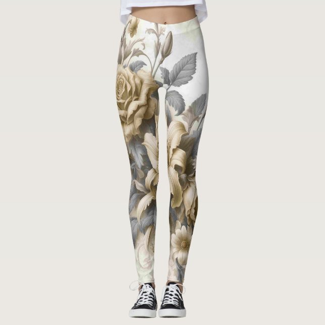Antique Tinge Yellow Floral Perfektion Leggings (Vorderseite)