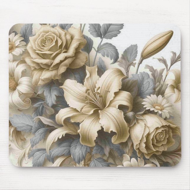 Antique Tinge Yellow Floral Perfektion Mousepad (Vorne)