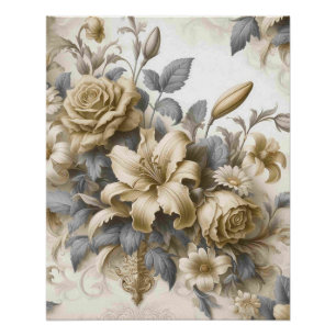 Antique Tinge Yellow Floral Perfektion Poster