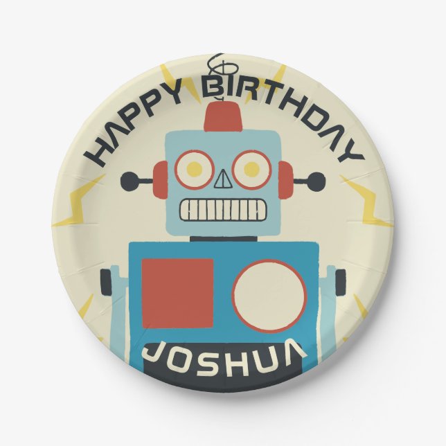 Antique Toy Robot Birthday Pappteller (Vorderseite)