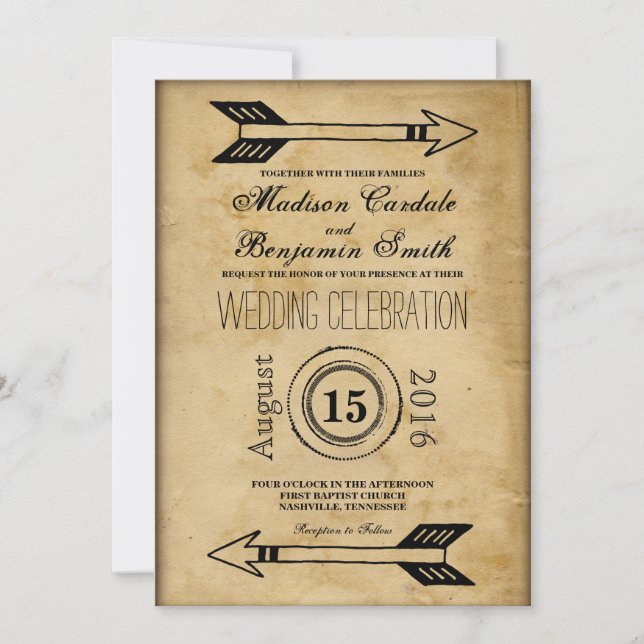 Antique Tribal Arrow Vintage Wedding Invitations (Devant)