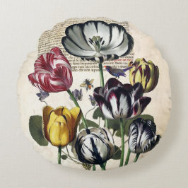 Antique Tulips Rundes Kissen