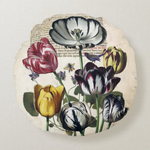 Antique Tulips Rundes Kissen