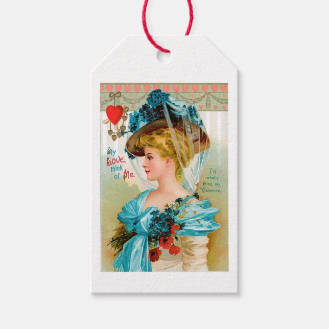 Antique Valentine Blue Floral Lady Geschenkanhänger (Vorderseite)