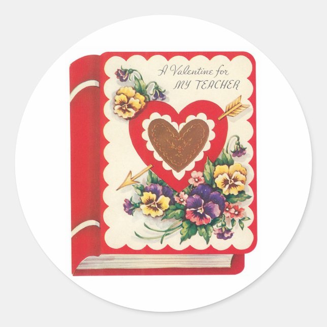 Antique Valentine Blume Herzstück Runder Aufkleber (Vorderseite)
