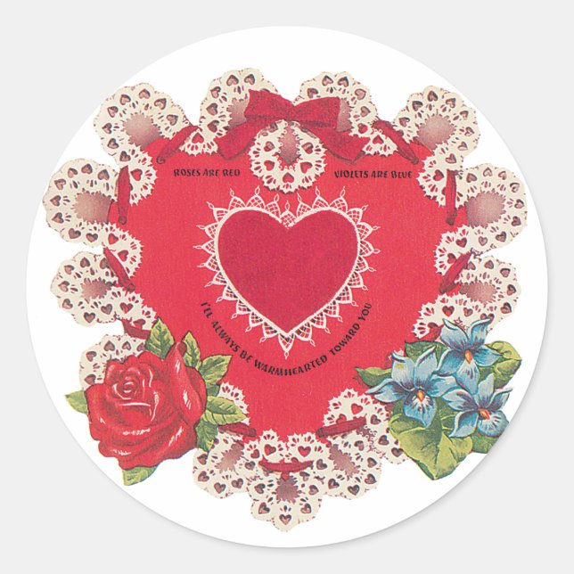 Antique Valentine Blume Herzstück Runder Aufkleber (Vorderseite)