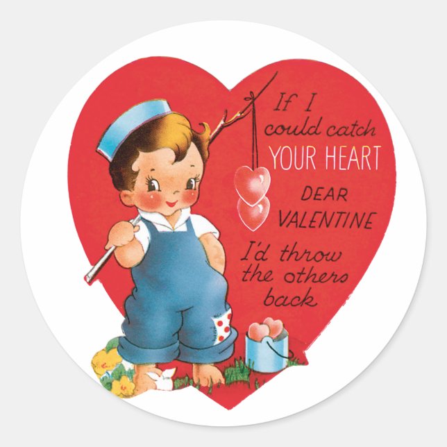 Antique Valentine Boy Heart Runder Aufkleber (Vorderseite)