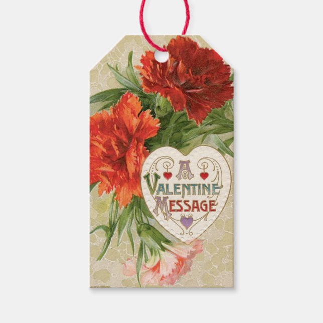 Antique Valentine Carnation Herz Geschenkanhänger (Vorderseite)