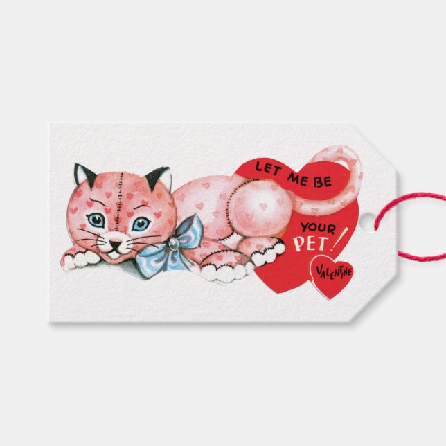 Antique Valentine Cat Herz Geschenkanhänger (Vorderseite (Horizontal))