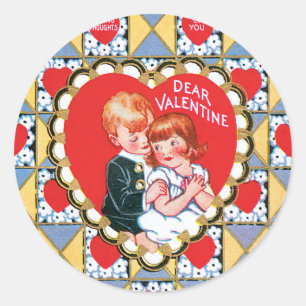 Antique Valentine Couple Herzstück Runder Aufkleber