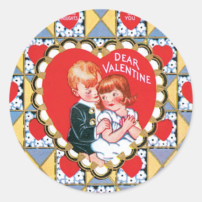 Antique Valentine Couple Herzstück Runder Aufkleber (Vorderseite)