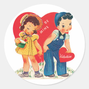 Antique Valentine Couple Herzstück Runder Aufkleber