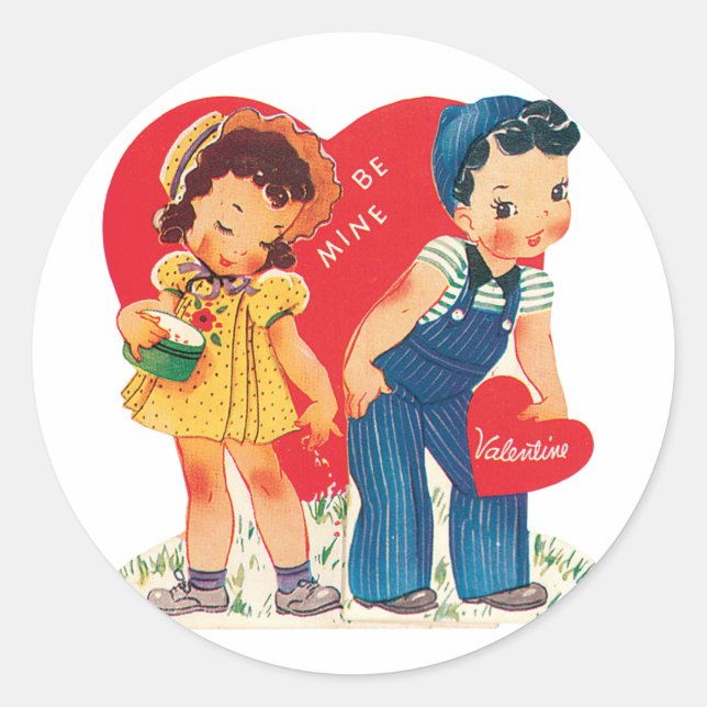 Antique Valentine Couple Herzstück Runder Aufkleber (Vorderseite)
