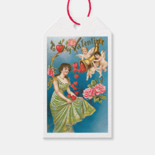 Antique Valentine Cupid Heart Lady Geschenkanhänger