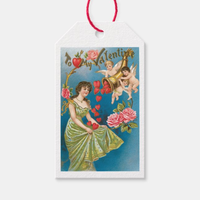 Antique Valentine Cupid Heart Lady Geschenkanhänger (Vorderseite)