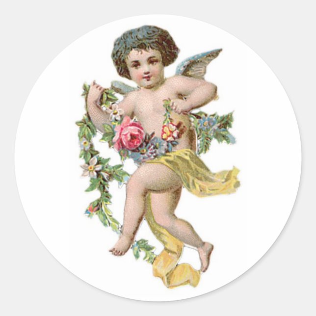 Antique Valentine Cupid Runder Aufkleber (Vorderseite)