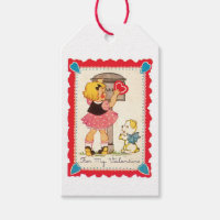 Antique Valentine Girl mit Welpe