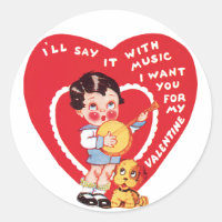 Antique Valentine Girl mit Welpe