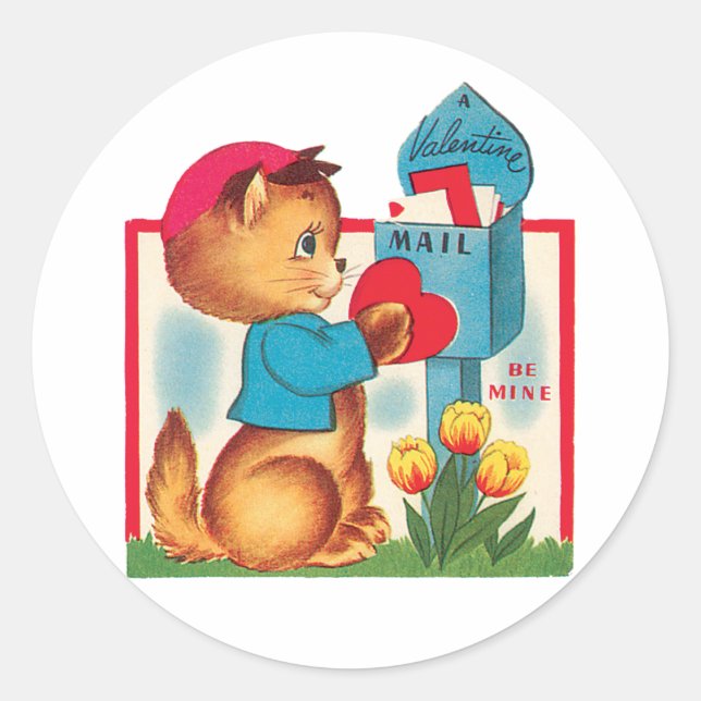 Antique Valentine Kitten Runder Aufkleber (Vorderseite)