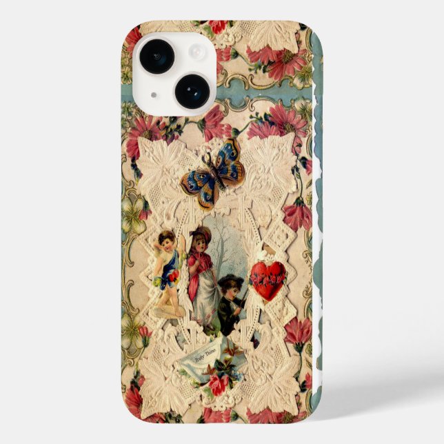 ANTIQUE VALENTINE LACE, CUPID, LIEBER UND SCHALTFL Case-Mate iPhone 14 HÜLLE (Rückseite)