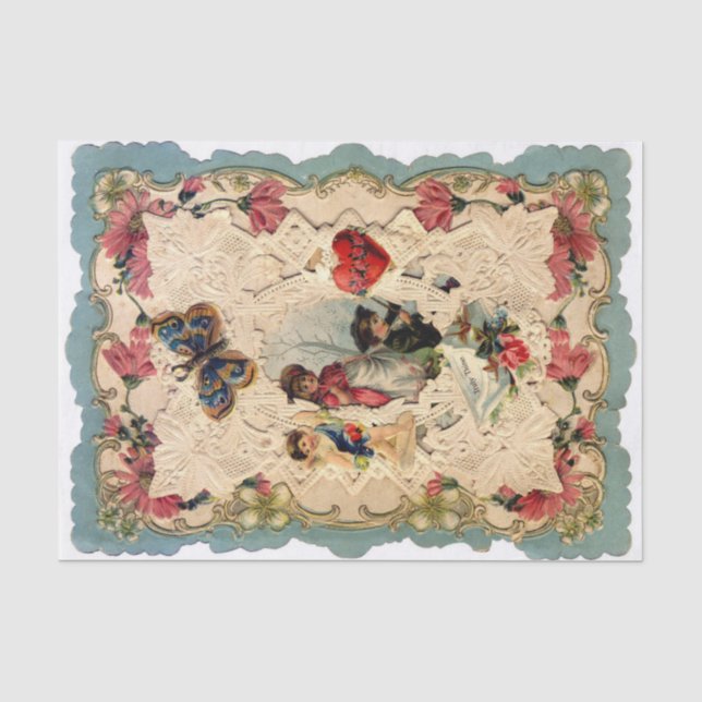 ANTIQUE VALENTINE LACE, CUPID, LIEBER UND SCHALTFL SEIDENPAPIER (Vorderseite)