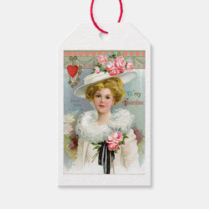 Antique Valentine Pink Floral Lady Geschenkanhänger