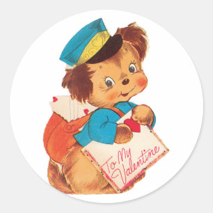 Antique Valentine Puppy Runder Aufkleber