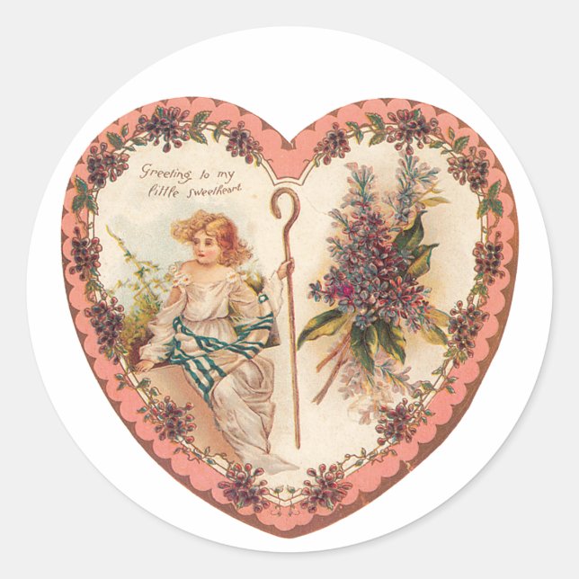 Antique Valentine Runder Aufkleber (Vorderseite)