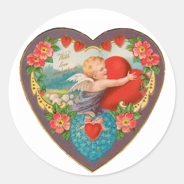 Antique Valentine Runder Aufkleber (Vorderseite)