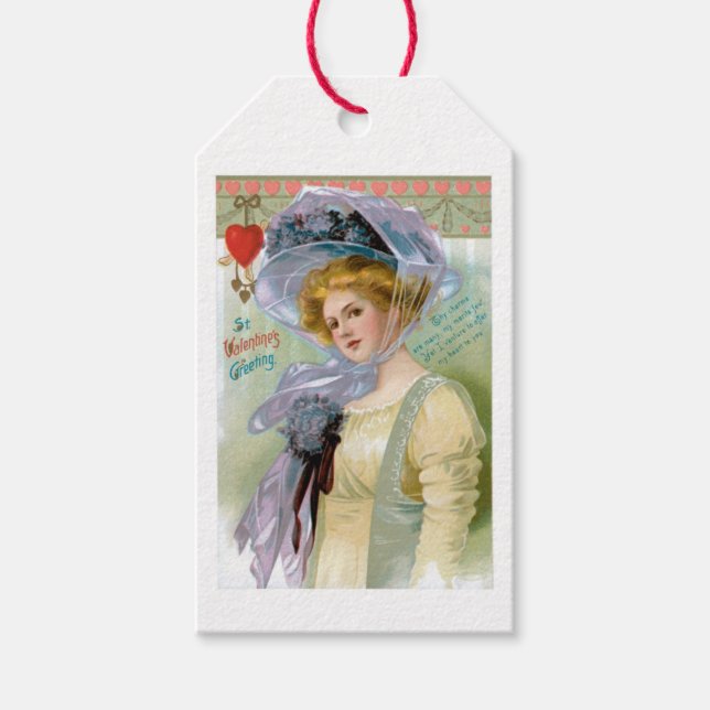 Antique Valentine Violet Floral Lady Geschenkanhänger (Vorderseite)