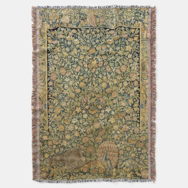 Antique Verdure Landschaft Grüne Tapisserie Print Decke (Vorderseite Vertikal)