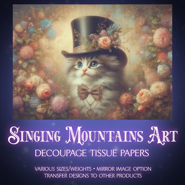Antique Victorian Floral Cat Decoupage  Seidenpapier (Von Creator hochgeladen)