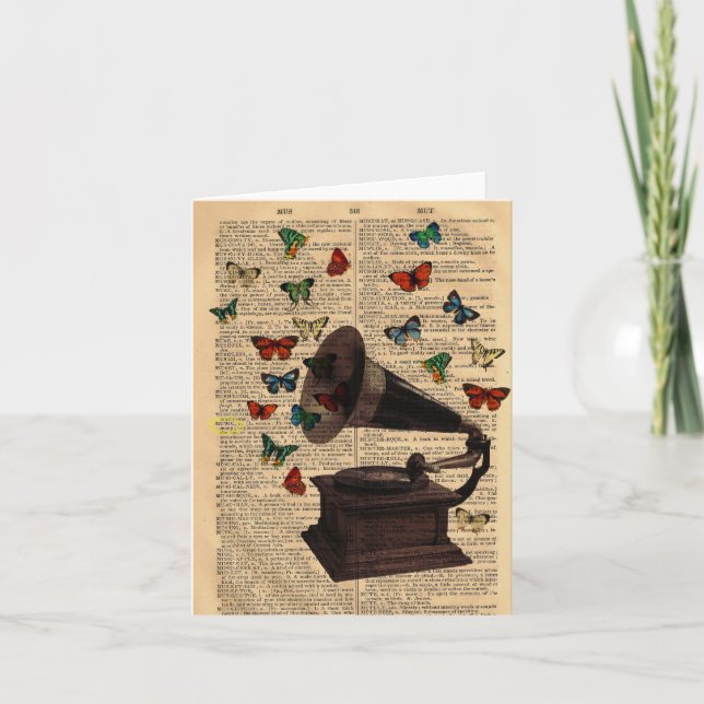 Antique Victrola Butterfys Dictionary Notecard Karte (Vorderseite)