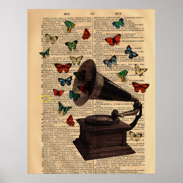 Antique Victrola Butterfys Dictionary Poster (Vorne)