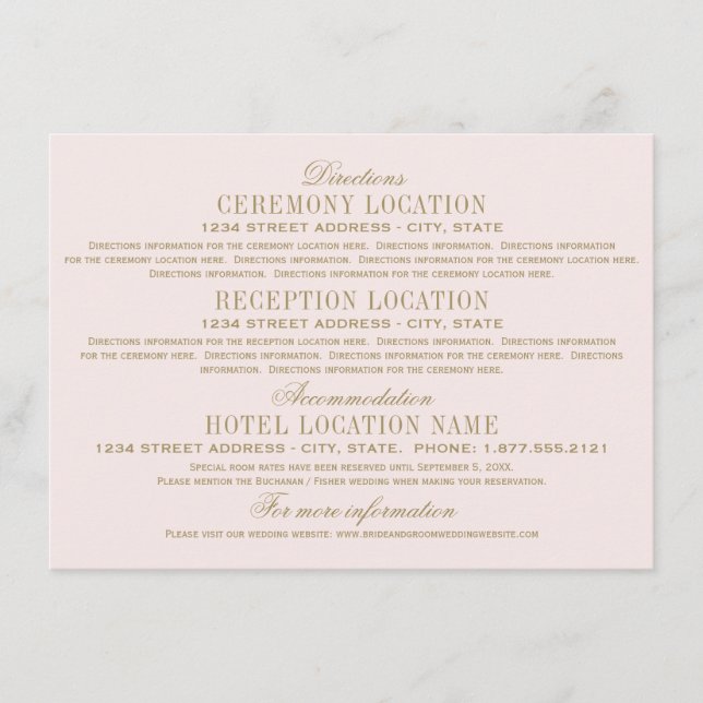 Antique Vintage Hochzeitsinformationen Pink pink Begleitkarte (Vorderseite)
