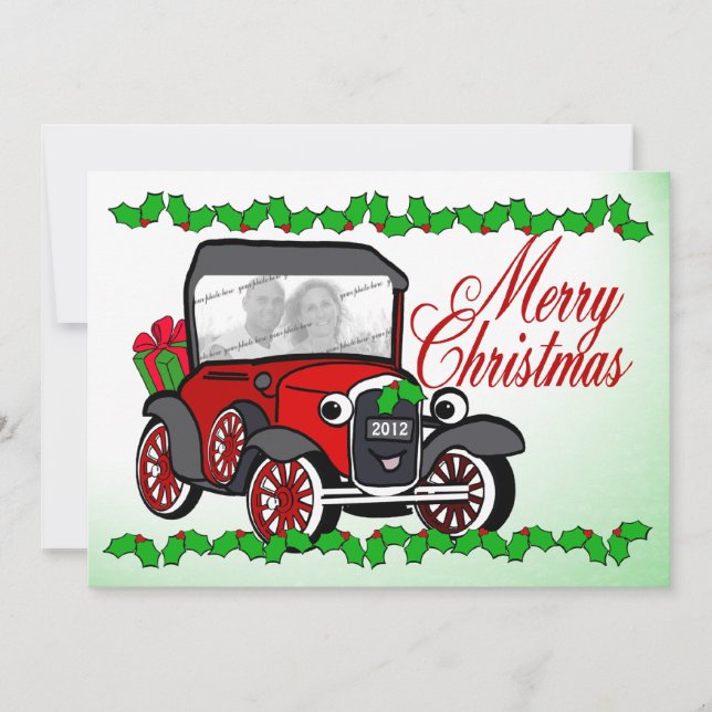 Antique voiture Ancienne carte à plat de Noël (Devant)