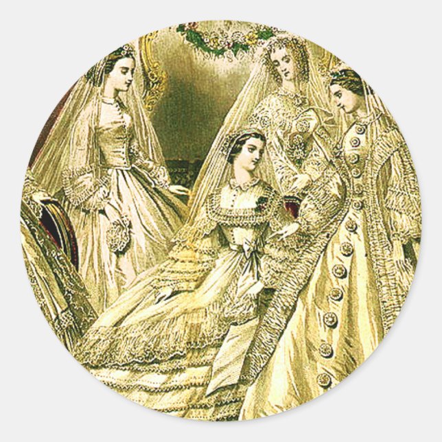 Antique Wedding Bridal Runder Aufkleber (Vorderseite)