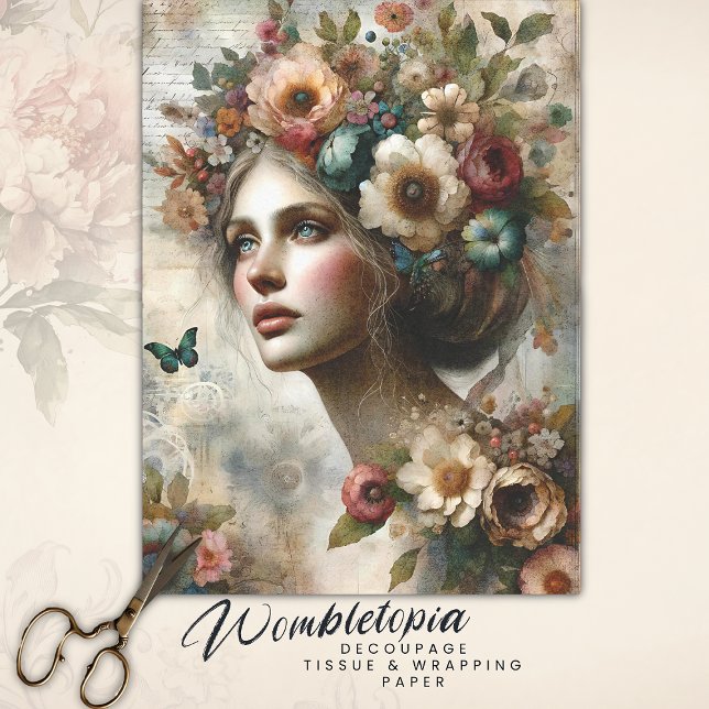 Antique Whimsical Floral Lady Ephemera Bouquet Seidenpapier (Von Creator hochgeladen)