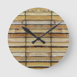 Antique Wooden Timber Wood Slats Runde Wanduhr