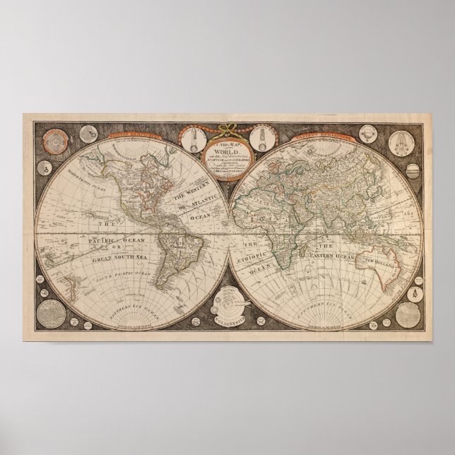Antique World Map, 1799 (Thomas Kitchen) Poster (Vorne)