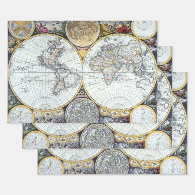 Antique World Map, Atlas Maritimus von John Seller Geschenkpapier Set (Set)