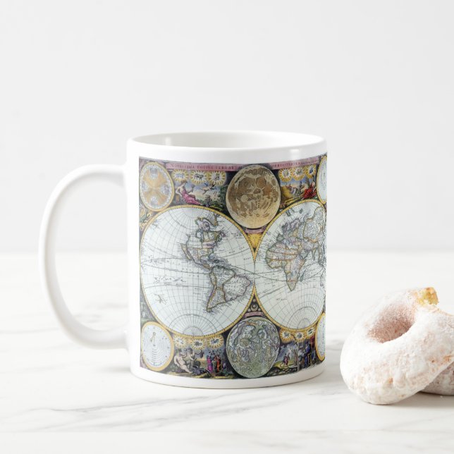 Antique World Map, Atlas Maritimus von John Seller Kaffeetasse (Mit Donut)