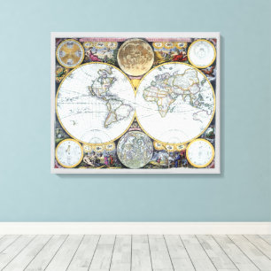 Antique World Map, Atlas Maritimus von John Seller Leinwanddruck