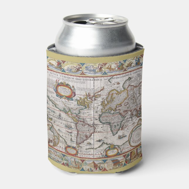 Antique World Map benutzerdefiniertes Monogramm ka Dosenkühler (Kanne Vorderseite)