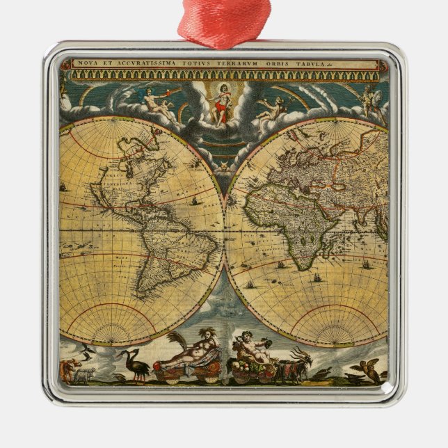 Antique World Map erschüttert #2 Ornament Aus Metall (Vorne)