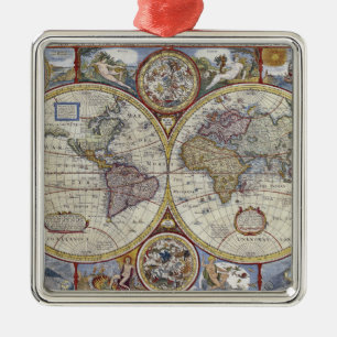 Antique World Map erschüttert #3 Silbernes Ornament