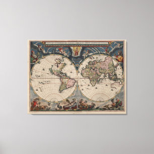 Antique World Map: Historische Kartographie Kunst Leinwanddruck